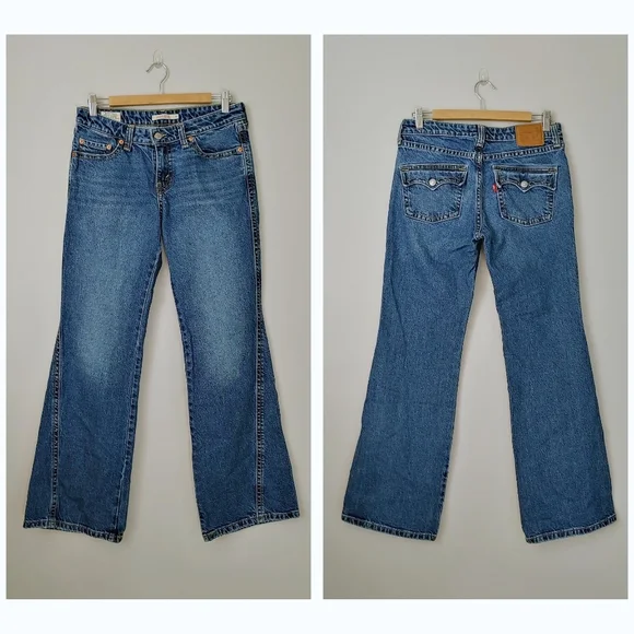 Levi's Noughties Bootcut Low Rise Jeans Size 29 Blue Wash Pocket Y2k 28 - Picture 5 of 16